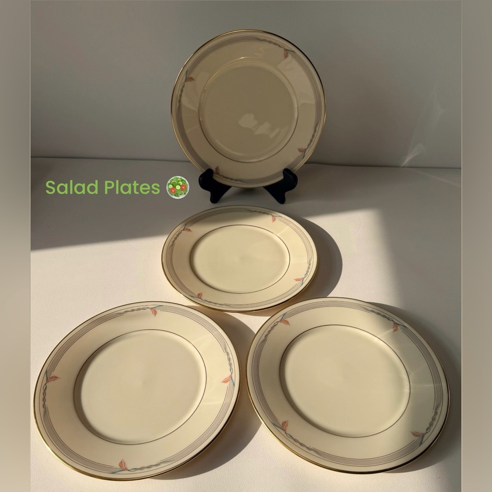 Lenox Gramercy Salad Plate Made In USA 8" Diameter Gold Tone Trim set of 4
